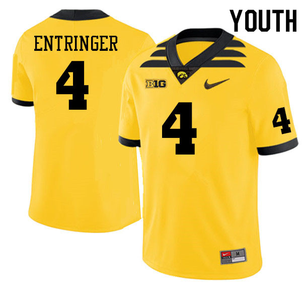 Youth #4 Koen Entringer Iowa Hawkeyes College Football Alternate Jerseys Sale-Gold - Click Image to Close